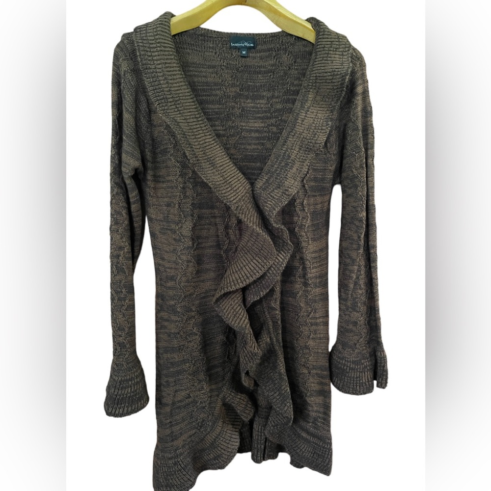 Brittany Black Cardigan Sweater in Marled Brown/Black size Medium EUC